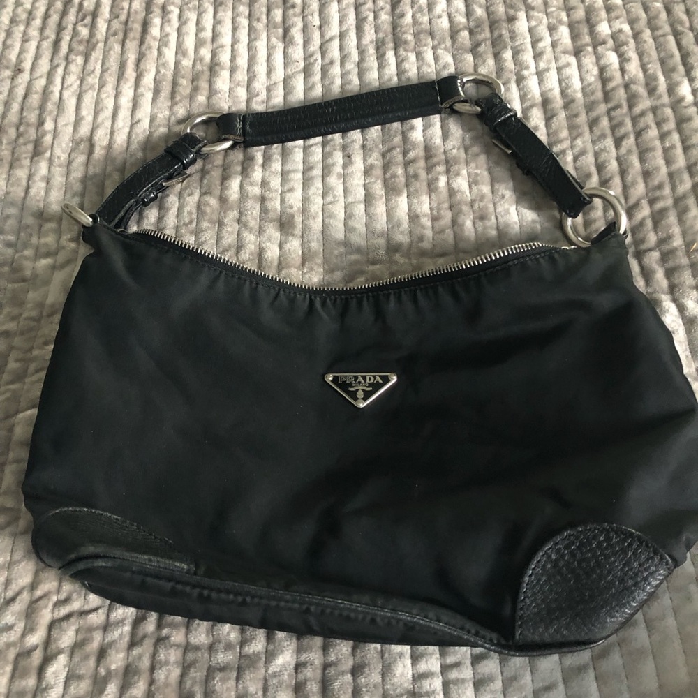 Black Prada nylon small tote bag.